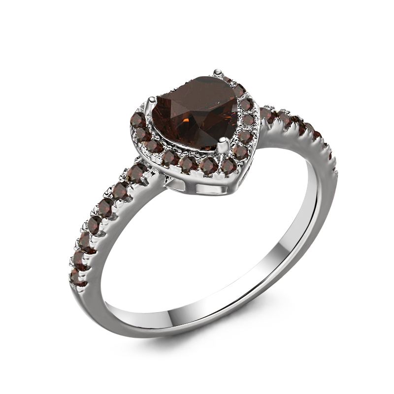Sotiya Halo Heart Cut Coffee Engagement Ring Sterling Silver-Sotiya