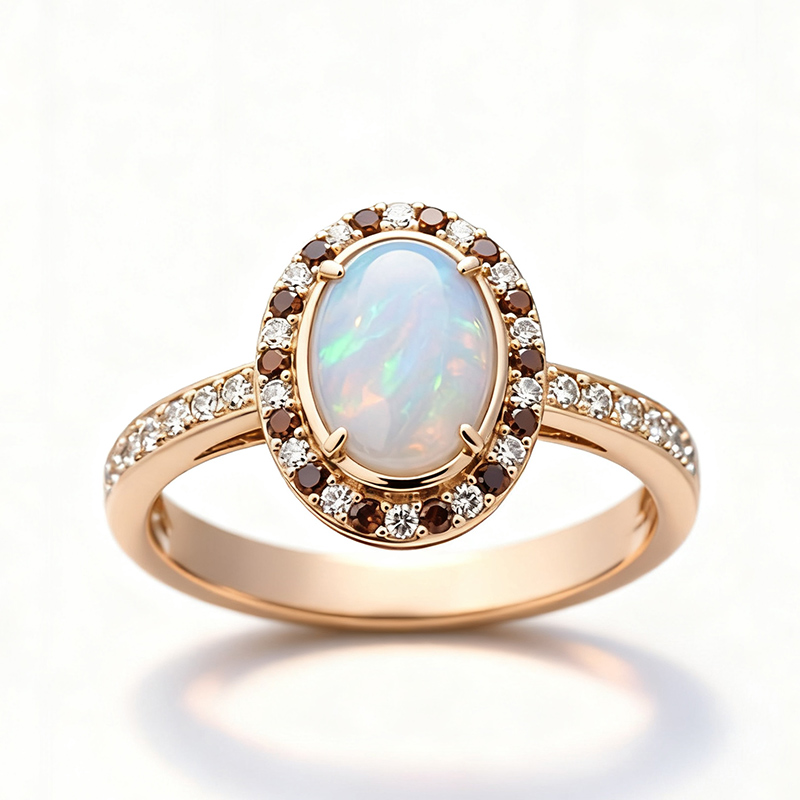 Sotiya Halo Oval Cut Opal Coffee Engagement Ring Sterling Silver-Sotiya
