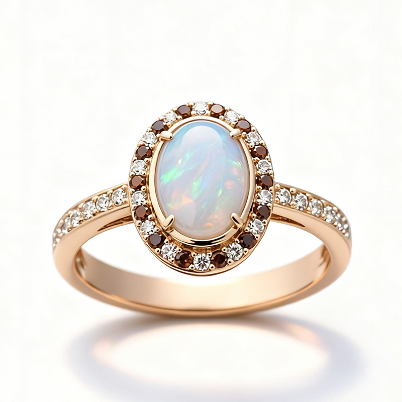 Sotiya Halo Oval Cut Opal Coffee Engagement Ring Sterling Silver-Sotiya