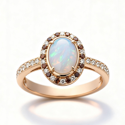 Sotiya Halo Oval Cut Opal Coffee Engagement Ring Sterling Silver-Sotiya