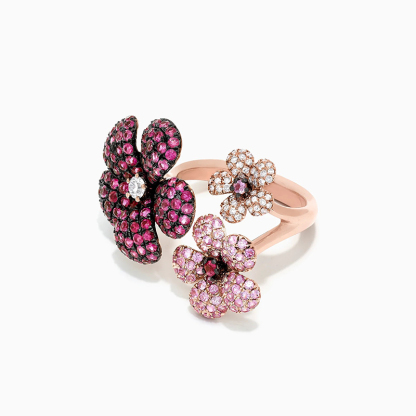 Sotiya Three Flower Cocktail Ring Hot Pink Sterling Silver-Sotiya