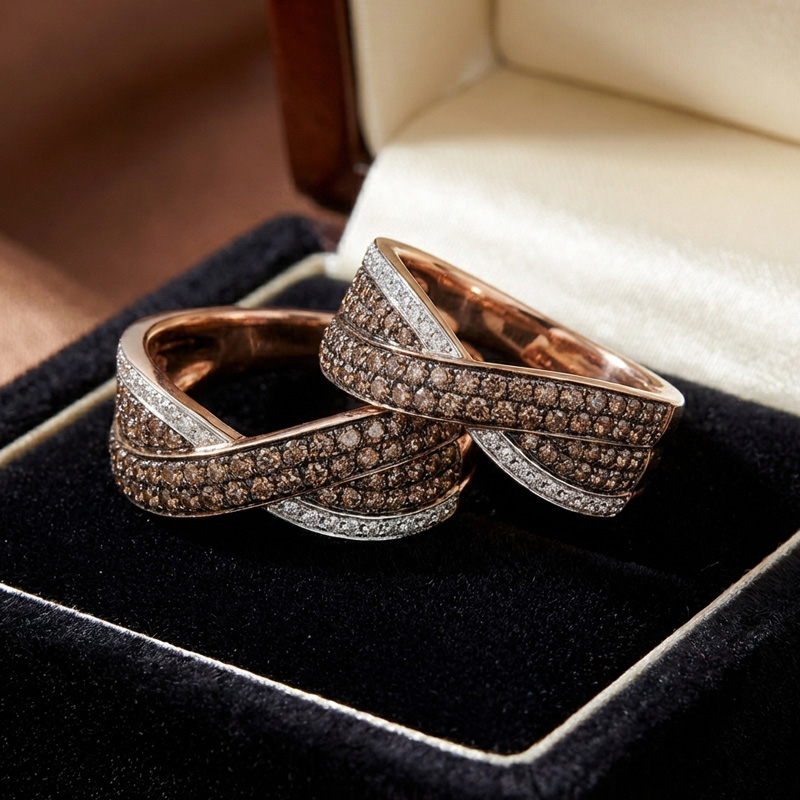 Sotiya Twist Design Round Cut Coffee Couple Rings Sterling Silver-Sotiya