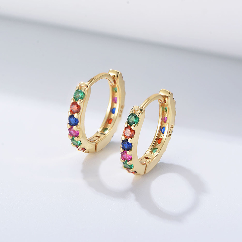 Sotiya Multi Color Rainbow Huggie Hoop Earrings Sterling Silver-Sotiya