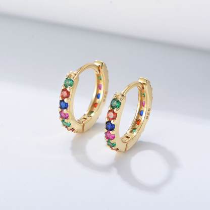 Sotiya Multi Color Rainbow Huggie Hoop Earrings Sterling Silver-Sotiya