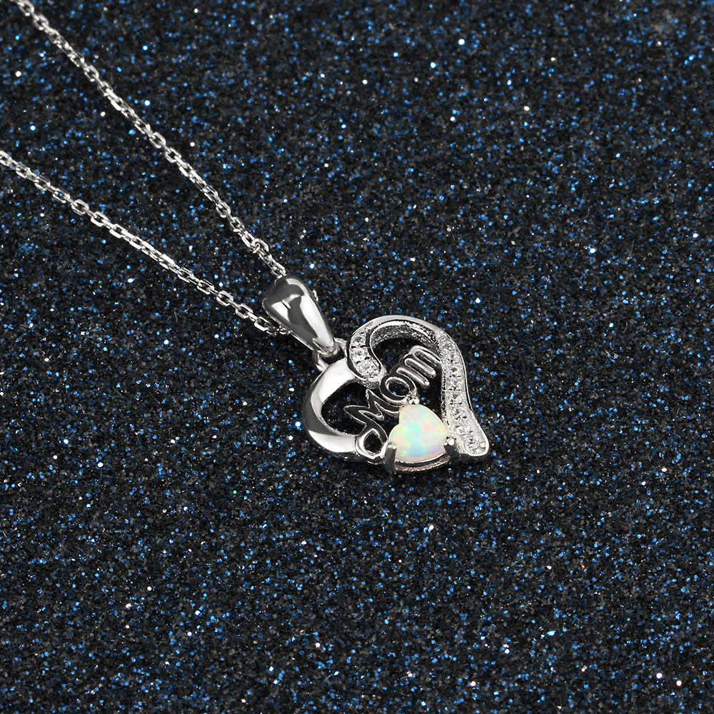 Sotiya Heart Shaped Opal MOM Necklace Sterling Silver-Sotiya