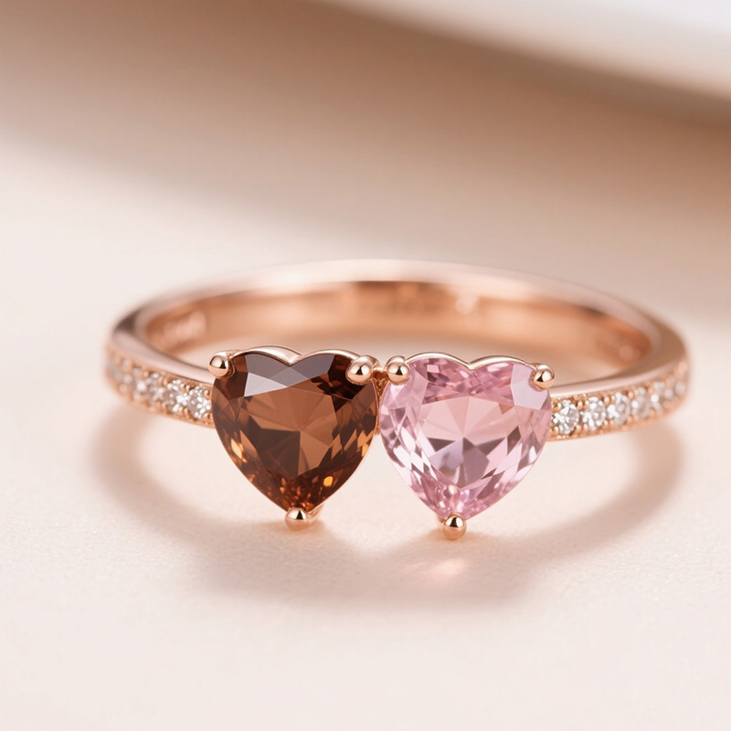 Sotiya Toi et Moi Heart Cut Two Stone Coffee and Morganite Promise Ring Sterling Silver-Sotiya