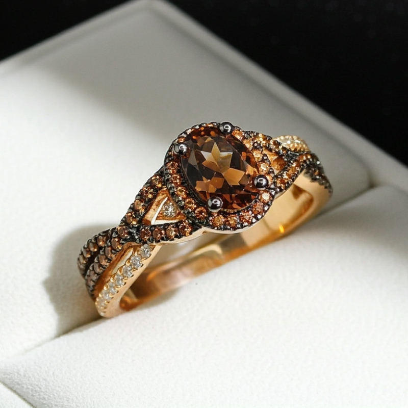 Sotiya Halo Oval Cut Coffee Twist Shank Engagement Ring Sterling Silver