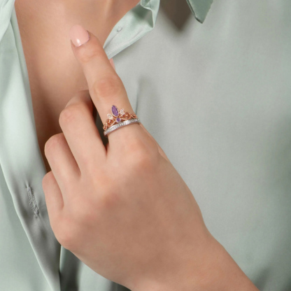 Sotiya Best Buds Princess Inspired Amethyst Two Tone Cocktail Ring Sterling Silver-Sotiya