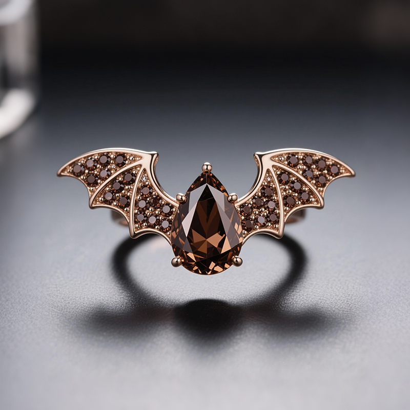 Sotiya Bat Design Pear Cut Coffee Cocktail Ring Sterling Silver-Sotiya