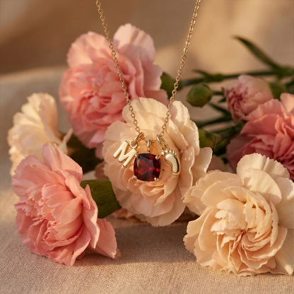 Sotiya 12 Birthstones Mom Feet Design Cushion Cut Necklace Sterling Silver