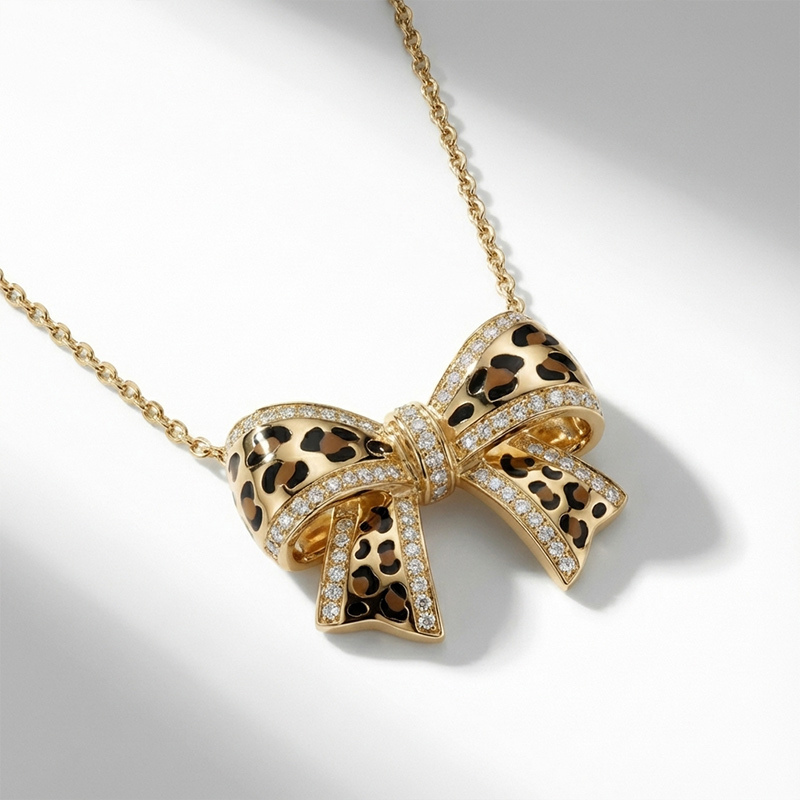 Sotiya Leopard Print Bowknot Enamel Necklace Sterling Silver-Sotiya