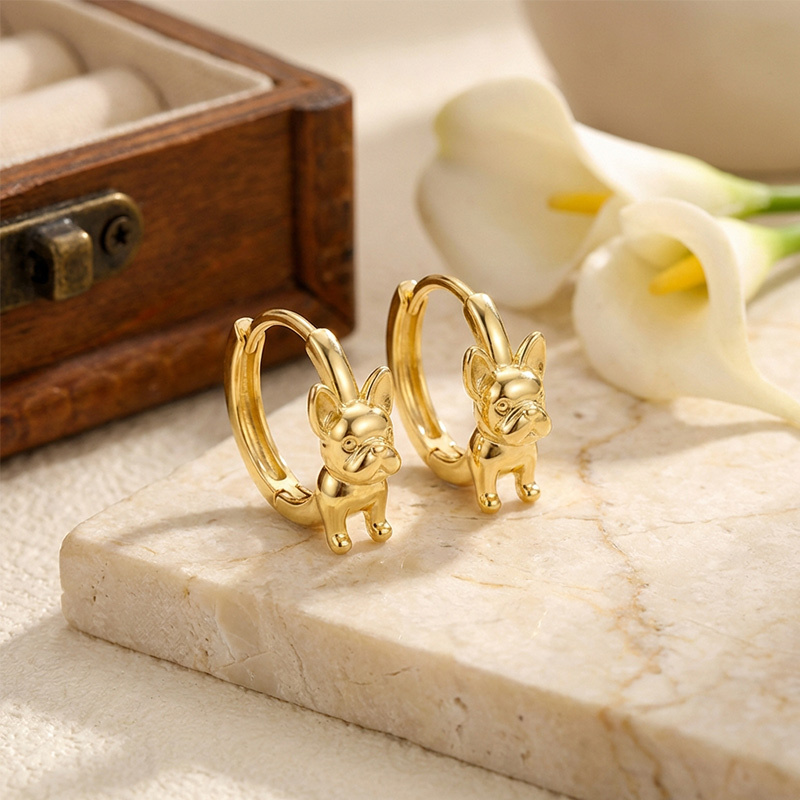Sotiya Cute French Bulldog Hoop Earrings Sterling Silver-Sotiya