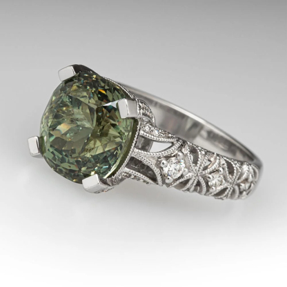 Sotiya Vintage Milgrain Cushion Cut Engagement Ring Sterling Silver-Sotiya