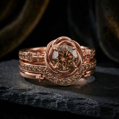 Sotiya 3PC Rose Design Faith Cross Coffee Round Cut Wedding Bridal Ring Set Sterling Silver-Sotiya