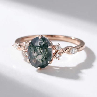 Sotiya Twisted Vine Moss Agate Oval Cut Engagement Ring Sterling Silver-Sotiya