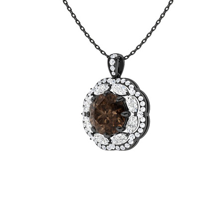 Sotiya Coffee Round Cut Gorgeous Kaleidoscope Design Double Halo Necklace Sterling Silver-Sotiya