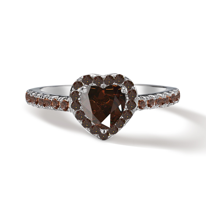 Sotiya Halo Heart Cut Coffee Engagement Ring Sterling Silver-Sotiya