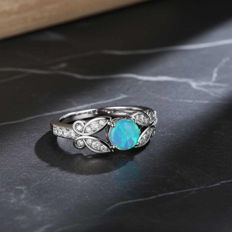 Sotiya Butterfly Round Cut Opal Engagement Ring Sterling Silver-Sotiya