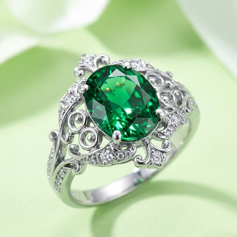 Sotiya Rococo Oval Cut Emerald Green Engagement Ring Sterling Silver
