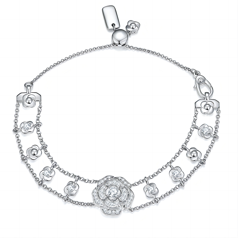 Sotiya Flower Design Moissanite Bolo Bracelet Sterling Silver-Sotiya