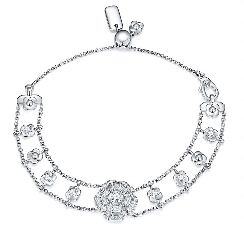 Sotiya Flower Design Moissanite Bolo Bracelet Sterling Silver-Sotiya