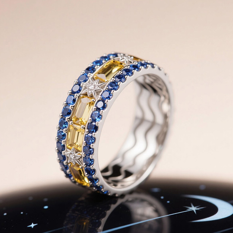 Sotiya Artist Collection Famous Painting Starry Night Women's Wedding Ring Band Sterling Silver-Sotiya