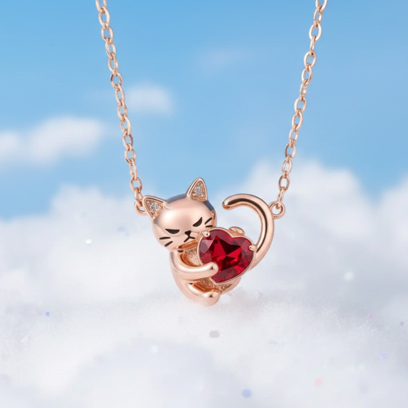 Sotiya Grumpy Cat Embraces Love Heart Birthstone Necklace-Sotiya