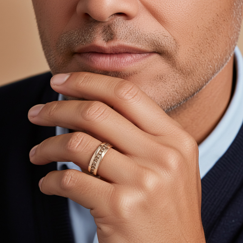 Sotiya Fancy Round Cut Coffee Men's Wedding Ring Eternity Band 14k Rose Gold Sterling Silver-Sotiya