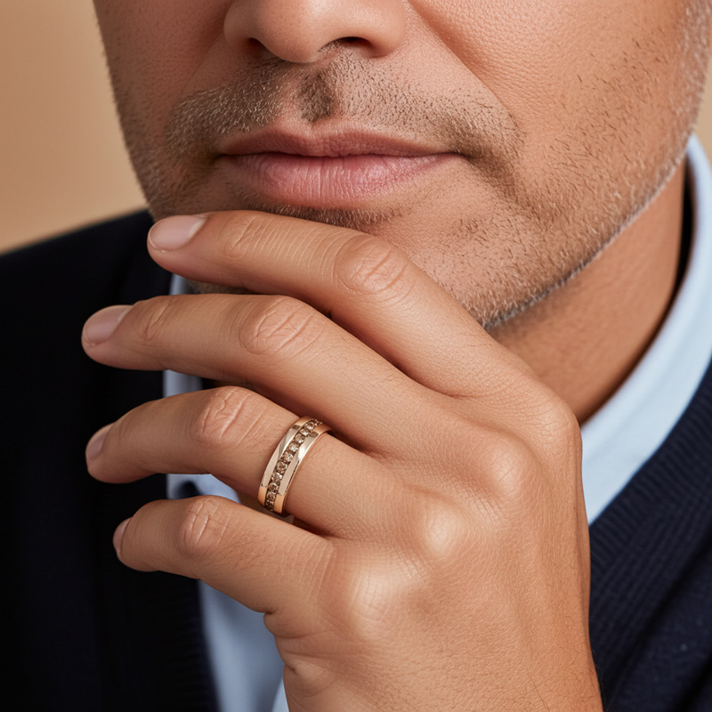 Sotiya Fancy Round Cut Coffee Men's Wedding Ring Eternity Band 14k Rose Gold Sterling Silver-Sotiya