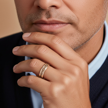 Sotiya Fancy Round Cut Coffee Men's Wedding Ring Eternity Band 14k Rose Gold Sterling Silver-Sotiya