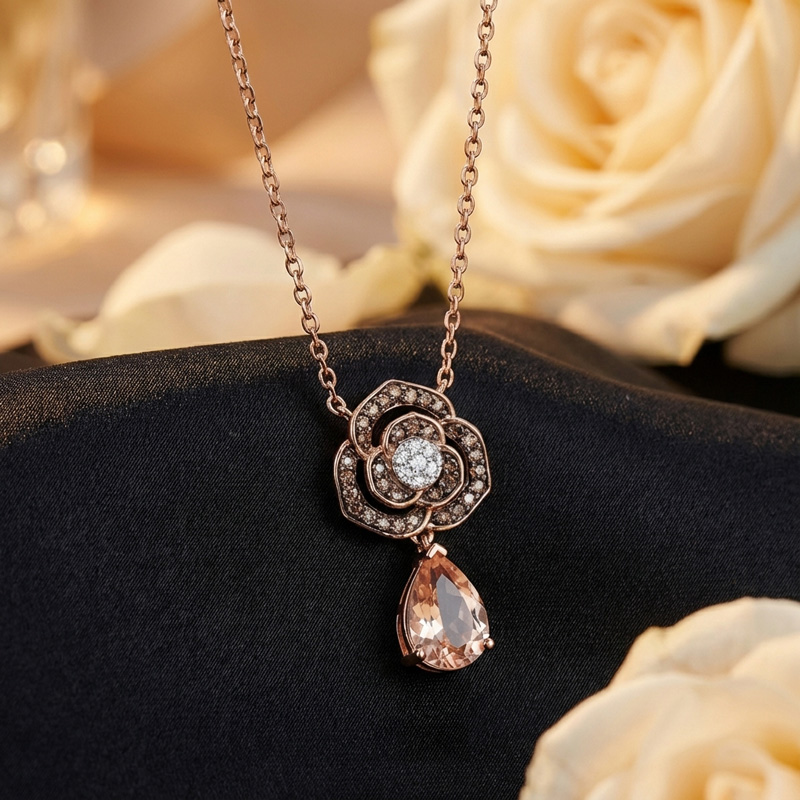 Sotiya Rose Synthetic Morganite Pear Cut Necklace Sterling Silver-Sotiya