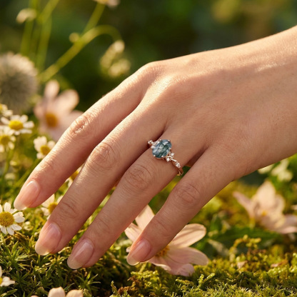 Sotiya Twisted Vine Moss Agate Oval Cut Engagement Ring Sterling Silver-Sotiya