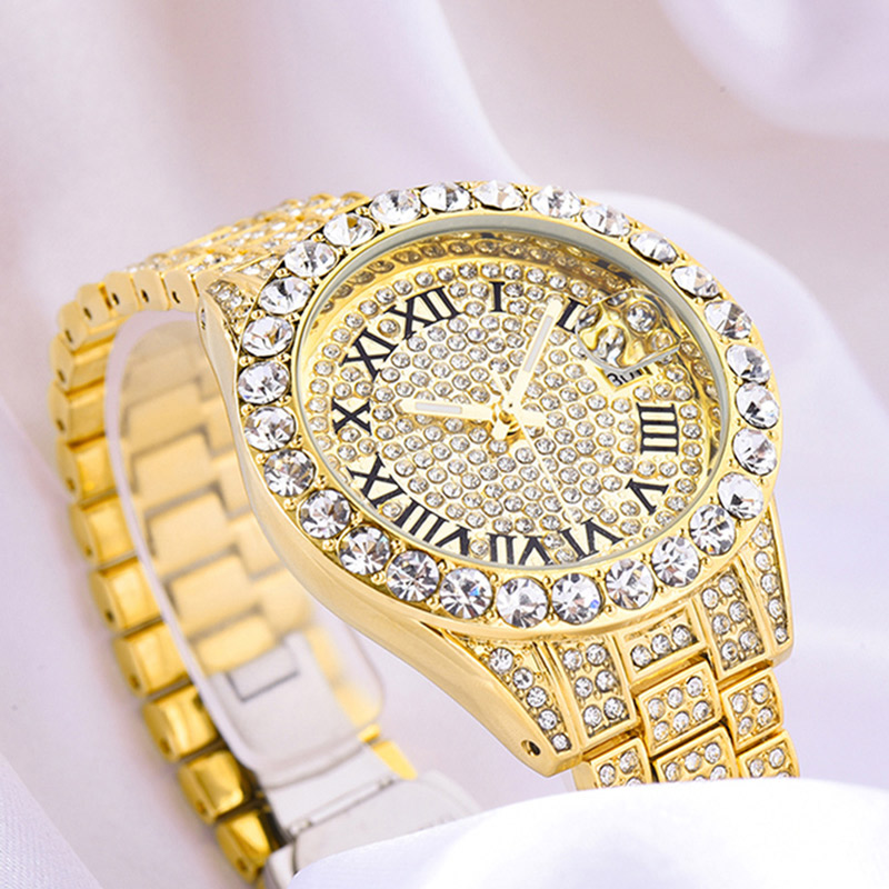 Sotiya Stone-Encrusted Dial Roman Numeral Waterproof Quartz Watch-Sotiya