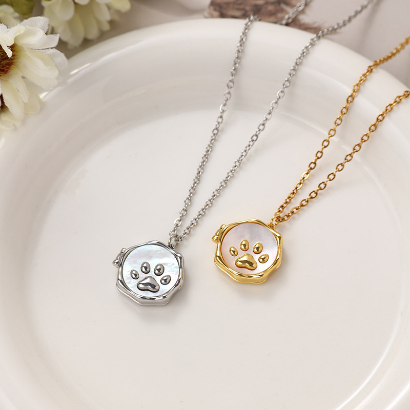 Sotiya Pet Cat Dog Puppy Paw Shell Personalized Photo Locket Necklace-Sotiya