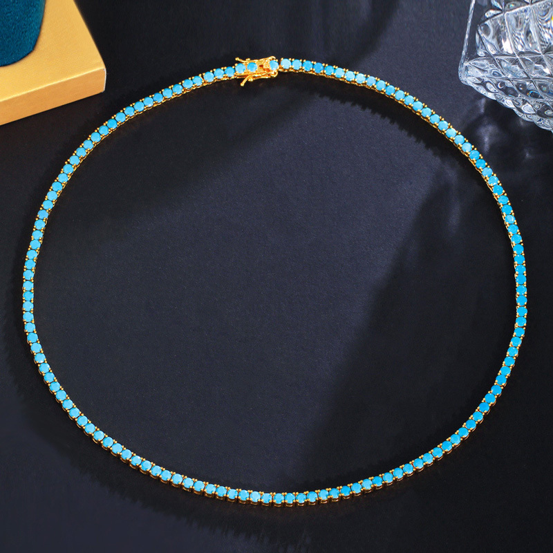 Sotiya Blue Turquoise Clavicle Chain Tennis Necklace-Sotiya