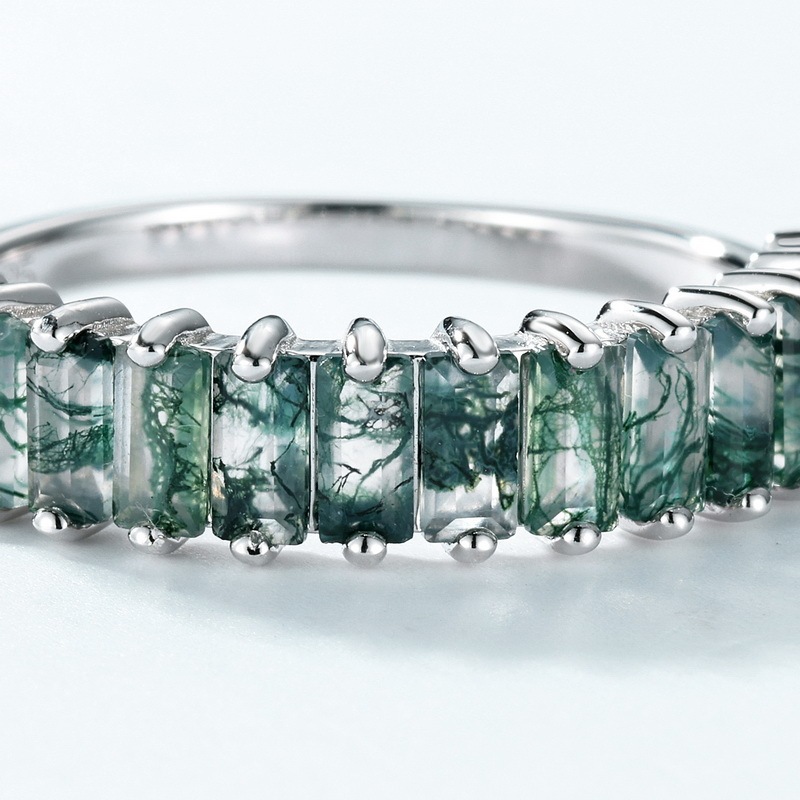 Sotiya Emerald Cut Green Moss Agate Women's Wedding Ring Sterling Silver-Sotiya