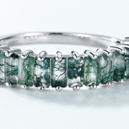 Sotiya Emerald Cut Green Moss Agate Women's Wedding Ring Sterling Silver-Sotiya