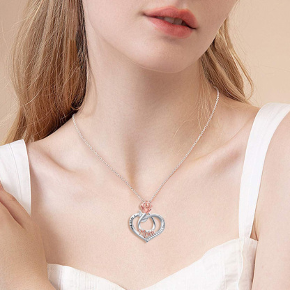 Sotiya Heart-shaped Mom Engraved Rose Pendant Necklace Sterling Silver-Sotiya