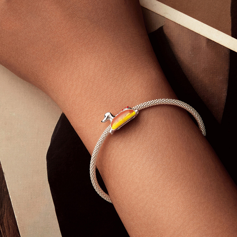 Sotiya Cute Dachshund Hot Dog Twist Enamel Charm Sterling Silver-Sotiya