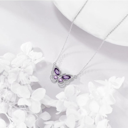 Sotiya Amethyst Purple Butterfly Pendant Necklace Sterling Silver-Sotiya