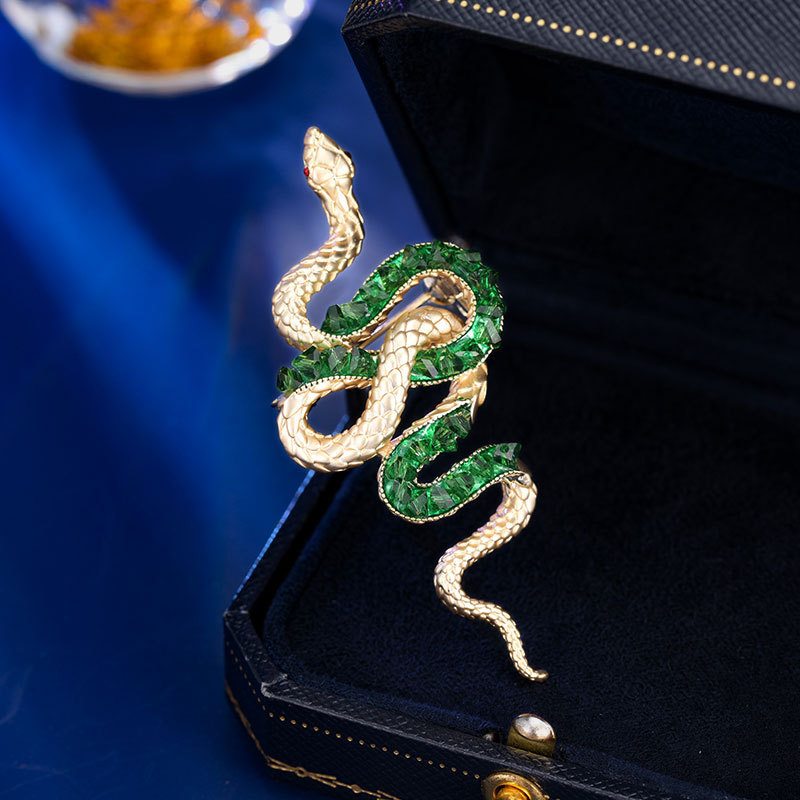 Sotiya Red, Green and Blue Crystal Snake Brooch-Sotiya