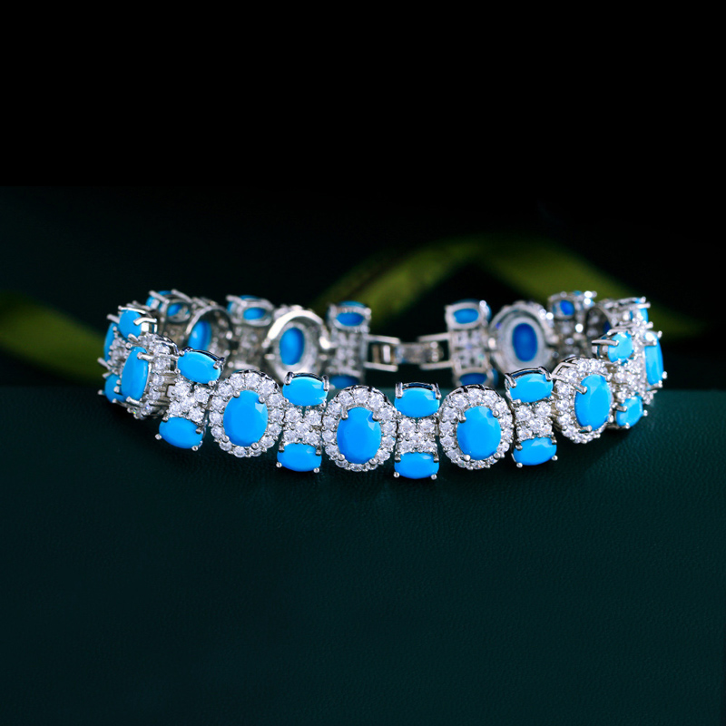Sotiya Halo Oval Turquoise Tennis Bracelet-Sotiya