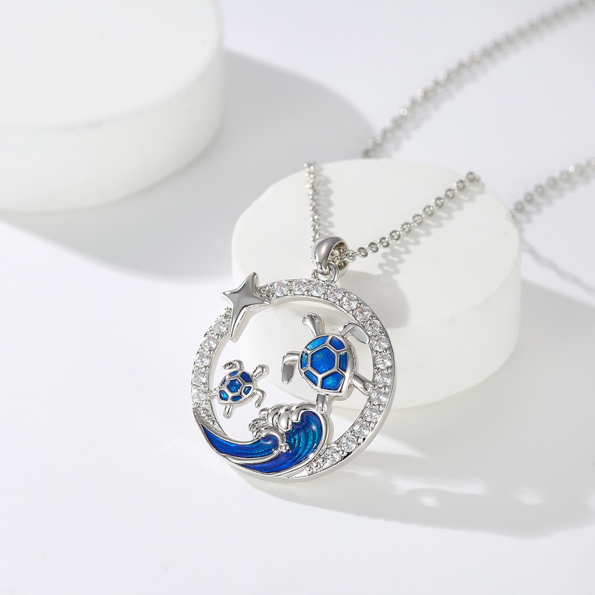 Sotiya Ocean Wave Turtle Round Pendant Necklace Sterling Silver-Sotiya