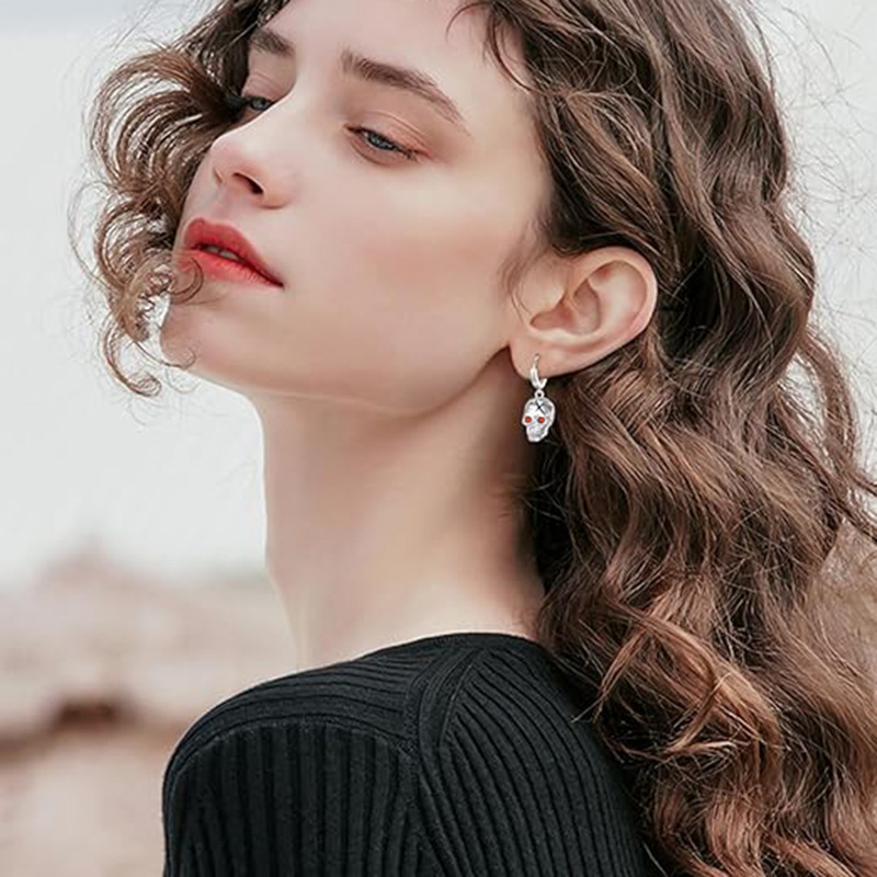 Sotiya Skull Hoop Earrings Sterling Silver-Sotiya