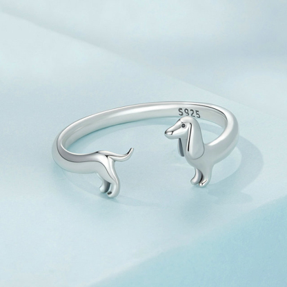 Sotiya Cute Dachshund Dog Open Ring Sterling Silver-Sotiya