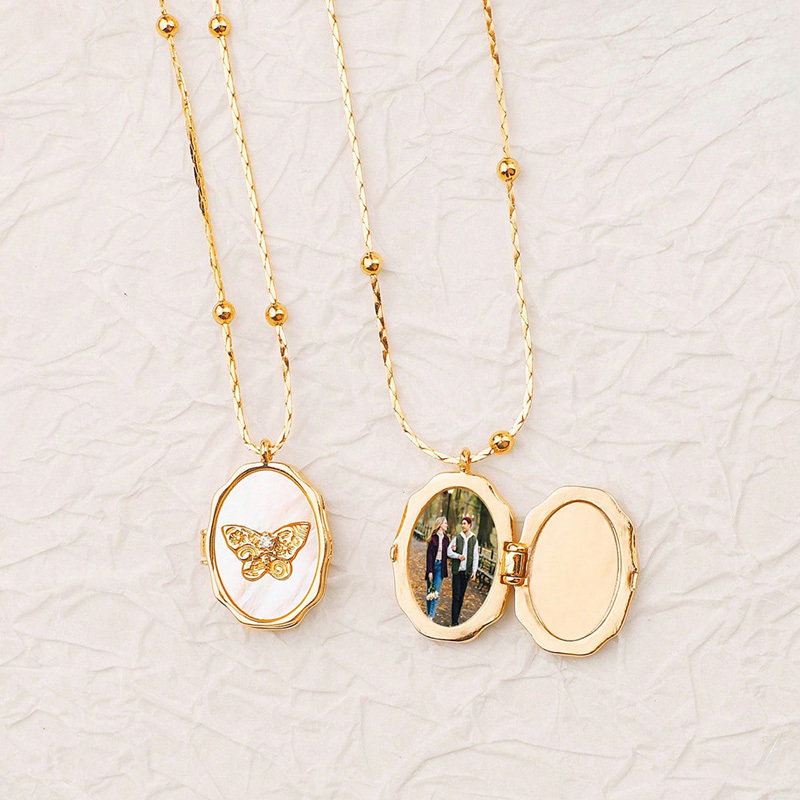 Sotiya Butterfly Shell Personalized Photo Locket Necklace-Sotiya