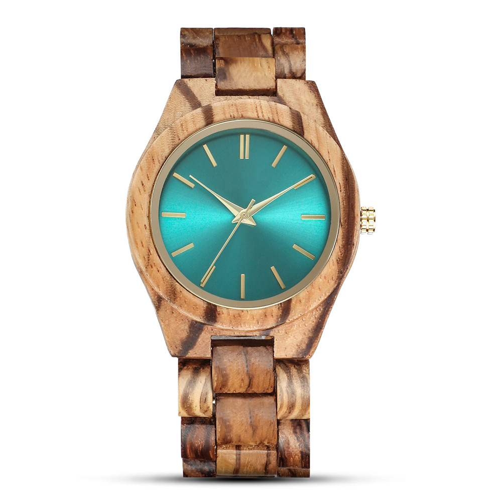 Sotiya Green Dial Zebrawood Quartz Coffee Wooden Watch-Sotiya