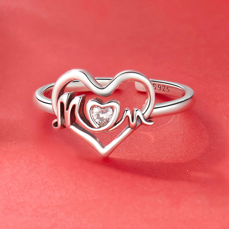 Sotiya MOM Heart Shaped Open Ring Sterling Silver-Sotiya
