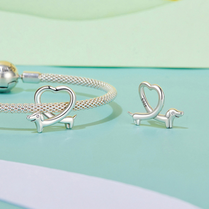 Sotiya Cute Dachshund Dog Twist Heart Pendant Charm Sterling Silver-Sotiya