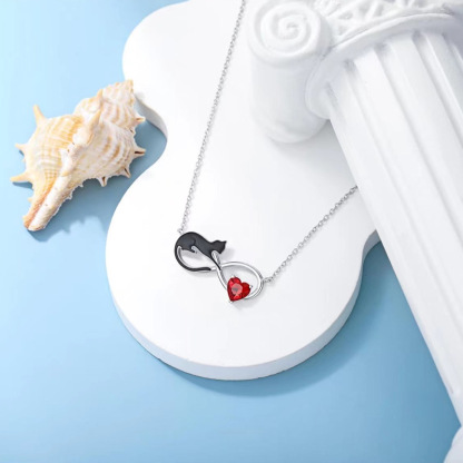 Sotiya Infinity Black Cat Heart Cut Garnet Necklace Sterling Silver-Sotiya